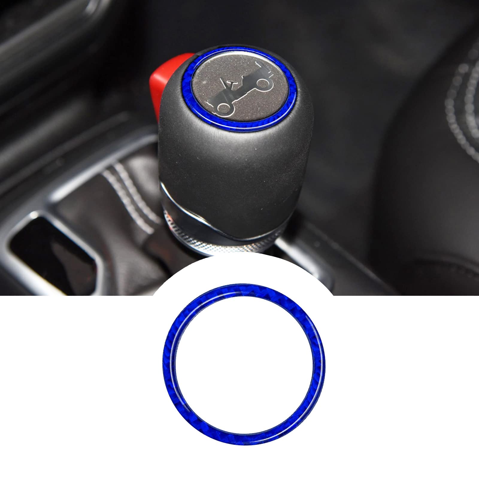 RUIANTE Compatible with Carbon Fiber Gear Shifter Decoration Ring Sticker Interior Accessories for Jeep Wrangler JL JLU 2018 2019 2020 2021 (1Pcs Blue)