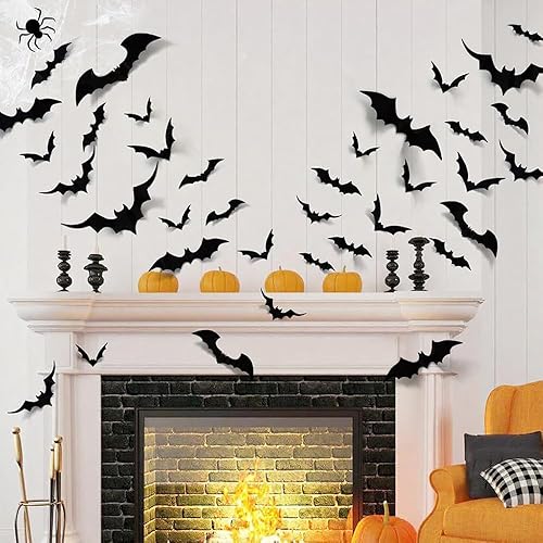 YHW 124pcs Bats Halloween Decorations: Halloween Bats Wall Décor Bat