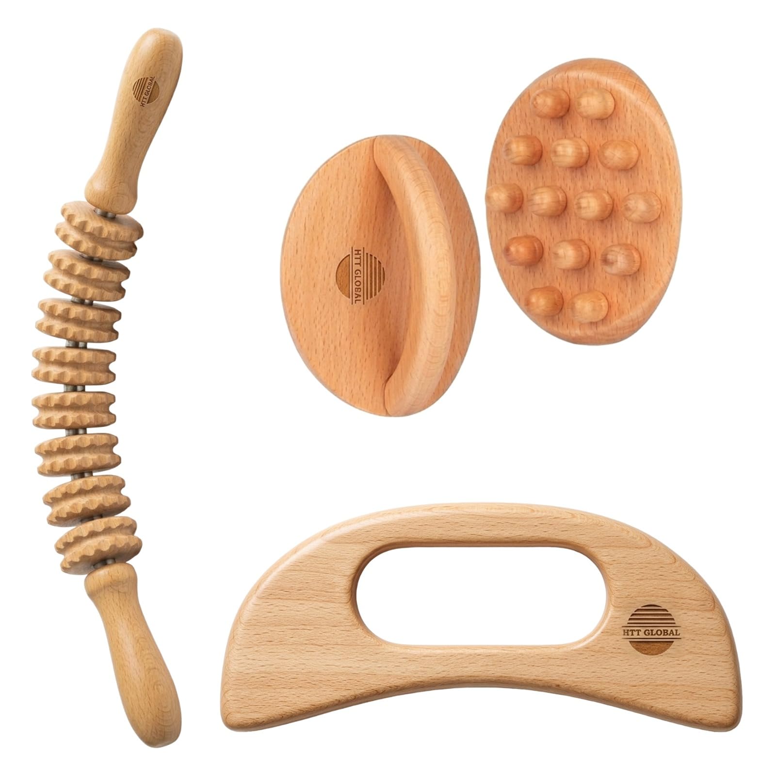 Lot de 3 outils de massage thérapeutique du bois pour le contour et la mise en forme du corps, kit de madérothérapie avec masseur de drainage lymphatique, outils de sculpture du corps en