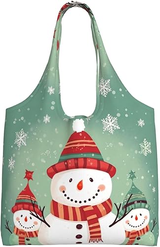 Dwrepo Bolsa de lona con estampado de muñeco de nieve de Feliz Navidad, bolsa de compras reutilizable para mujeres y hombres, bolsa de regalo, Negro