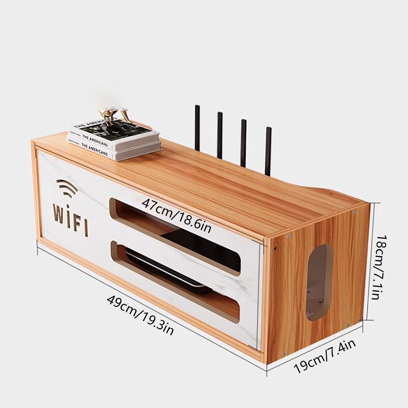 Caja De Almacenamiento WiFi Montada En La Pared,Pared Colgante WiFi Router Caja,Caja de Almacenamiento de enrutador,para Decodificador De Cable De Datos.(Natural)
