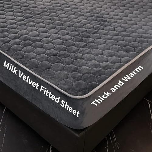 Adjustable Fitted Sheet Milk Velvet Cotton Bed Sheets With Elastic Bands Winter Thicked Warm Mattress Protectors Encasements Easy To Use 22.2.28 (Color : Gaoji Gray, Size : 180X200X30Cm) #TOP2