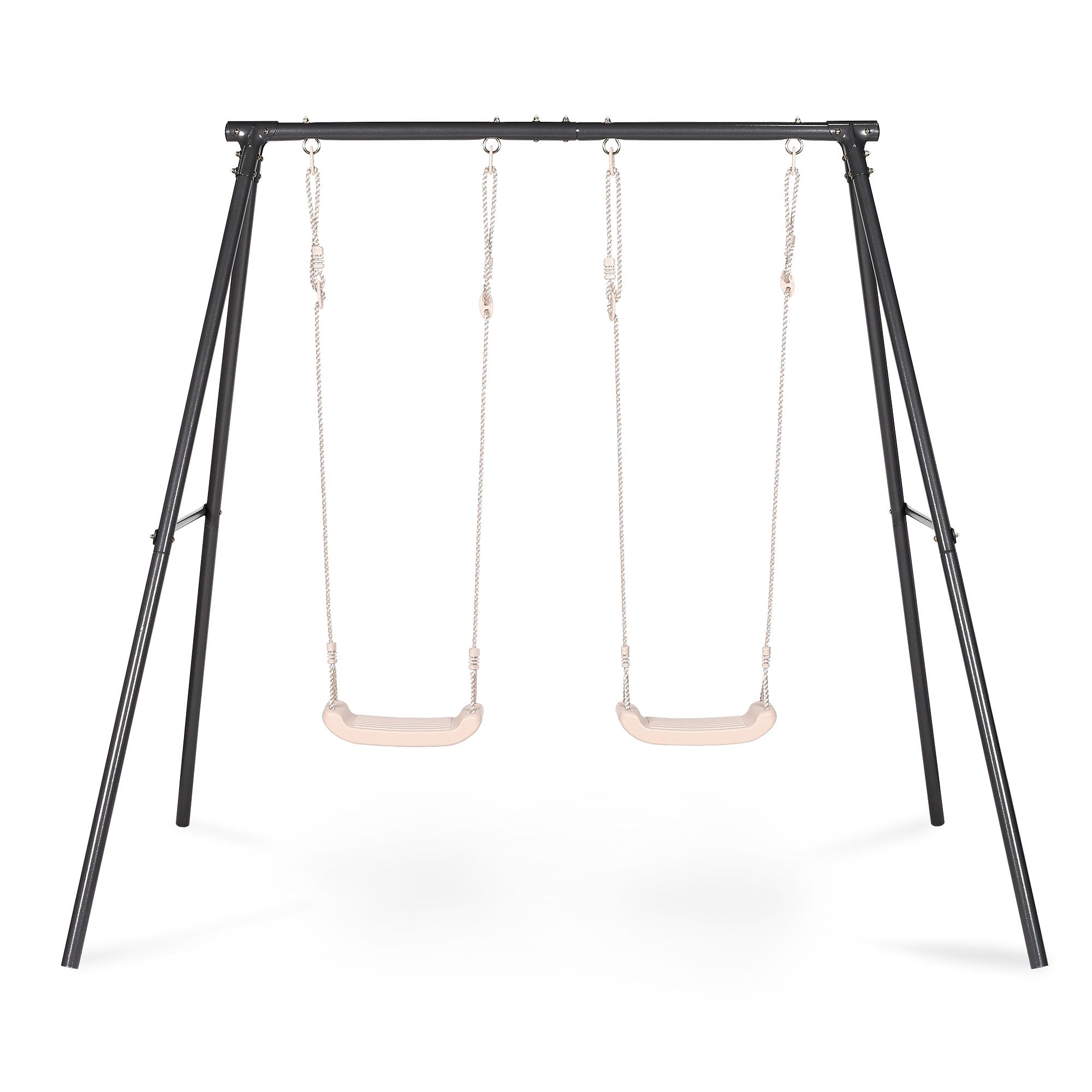 HyperMotion Doppelter Gartenschaukel für Kinder höhenverstellbar zwei Sitze stabile Stahlkonstruktion Bodenhülse beige für den Garten