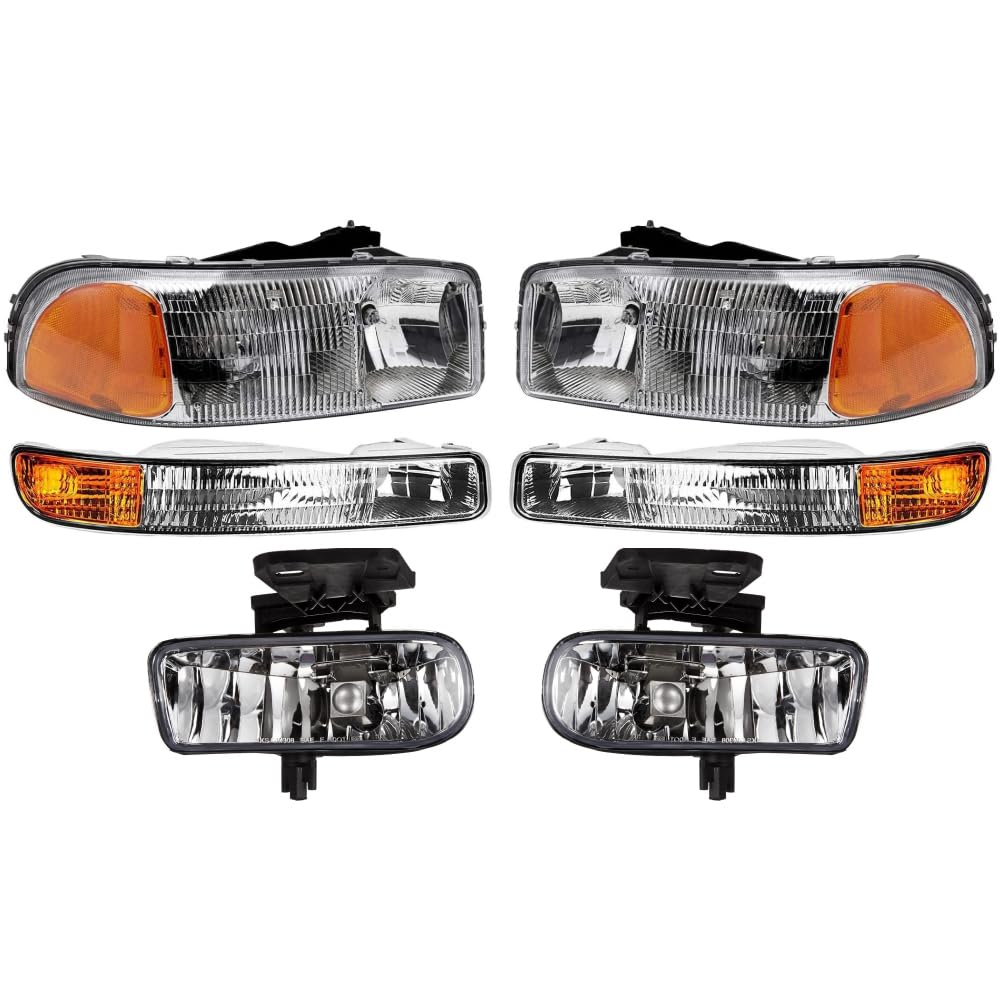 EPIC LIGHTING OE Fitment Replacement Signal Fog Light Headlights Compatible with 1999-2002 Sierra 2000-2006 Yukon [ 15850351 15850352 15199560 15199561 10385054 10385055 ] Combo Set [ 6-Piece ]