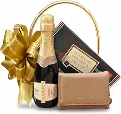 Cesta Presente: Chandon Baby + Chocolate + Carteira Feminina – Presente Natalino Aníversário Amigo Oculto Dia dos Namorados Natal