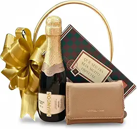 Cesta Presente: Chandon Baby + Chocolate + Carteira Feminina – Presente Natalino Aníversário Amigo Oculto Dia dos Namorados Natal