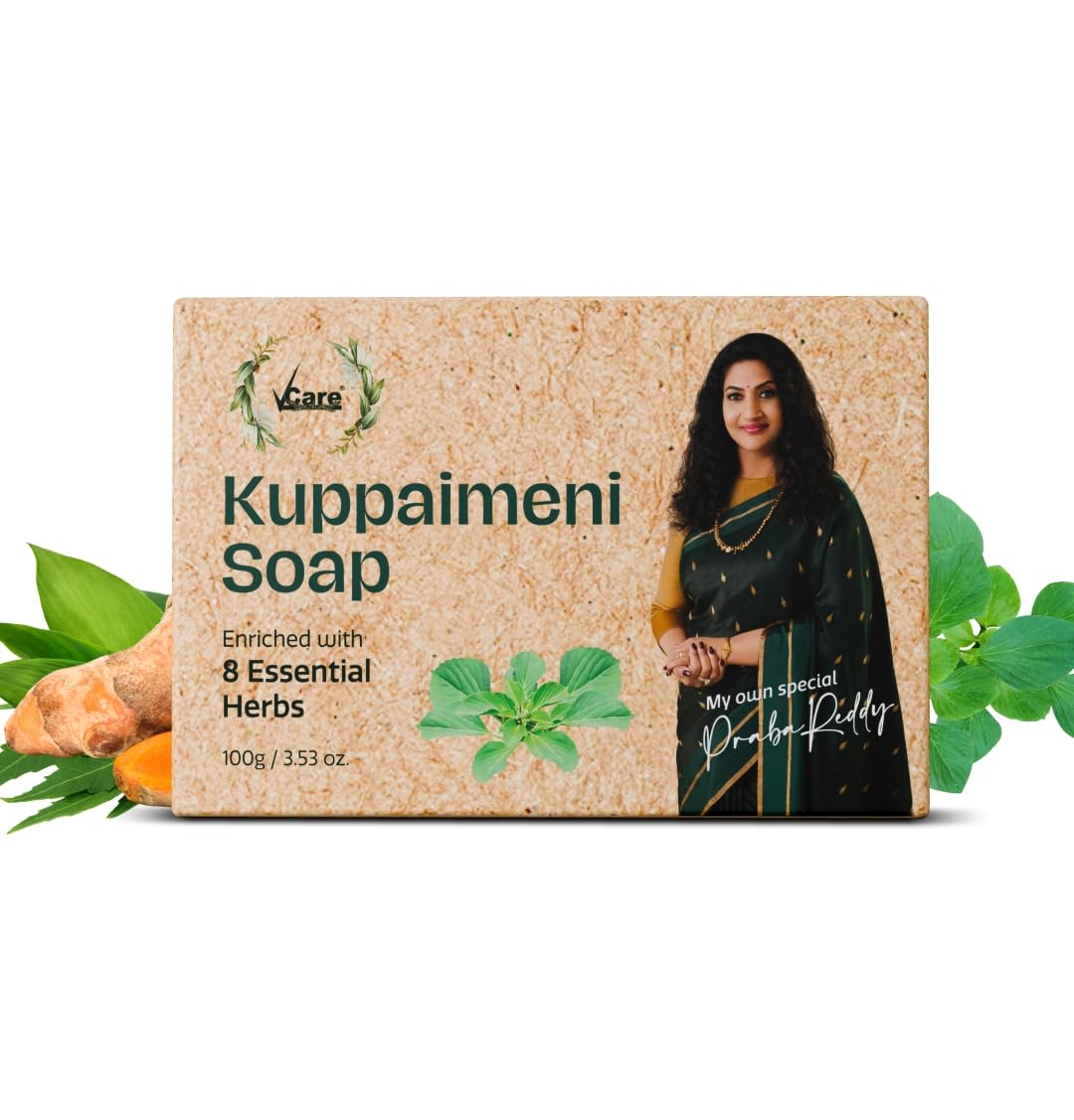 VCare Kuppaimeni Soap 100gm | Enriched with 8 Essential Herbs Cleansing Bath Bar | Herbal Skin Care Soap | For Men & Women-image-42