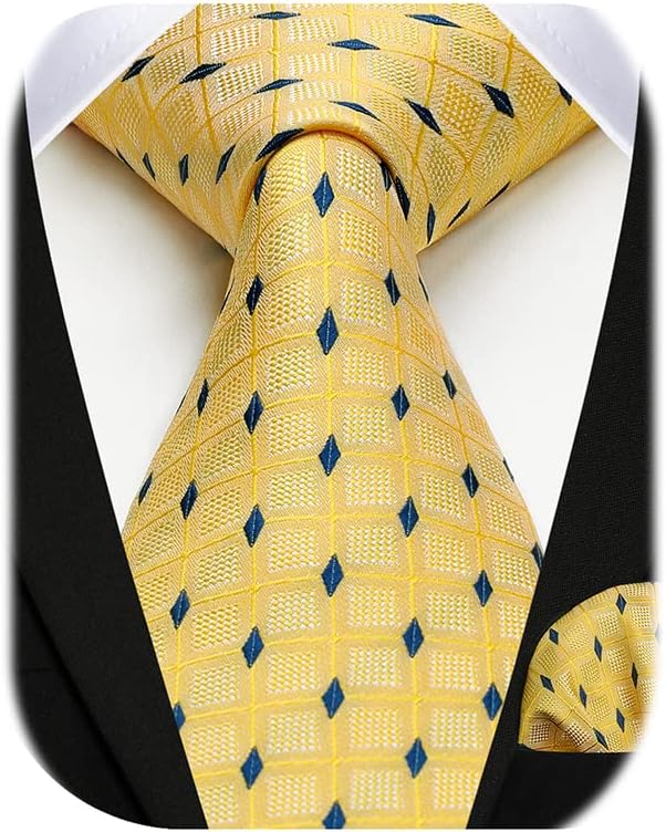 Plaid Ties for Men Checked Necktie And Handkerchief Set for Wedding formal Business