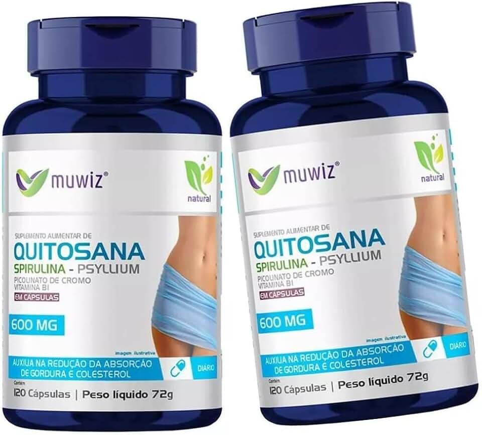 Quitosana Com Psyllium e Spirulina 120 Cápsulas 500mg - 2 Frascos