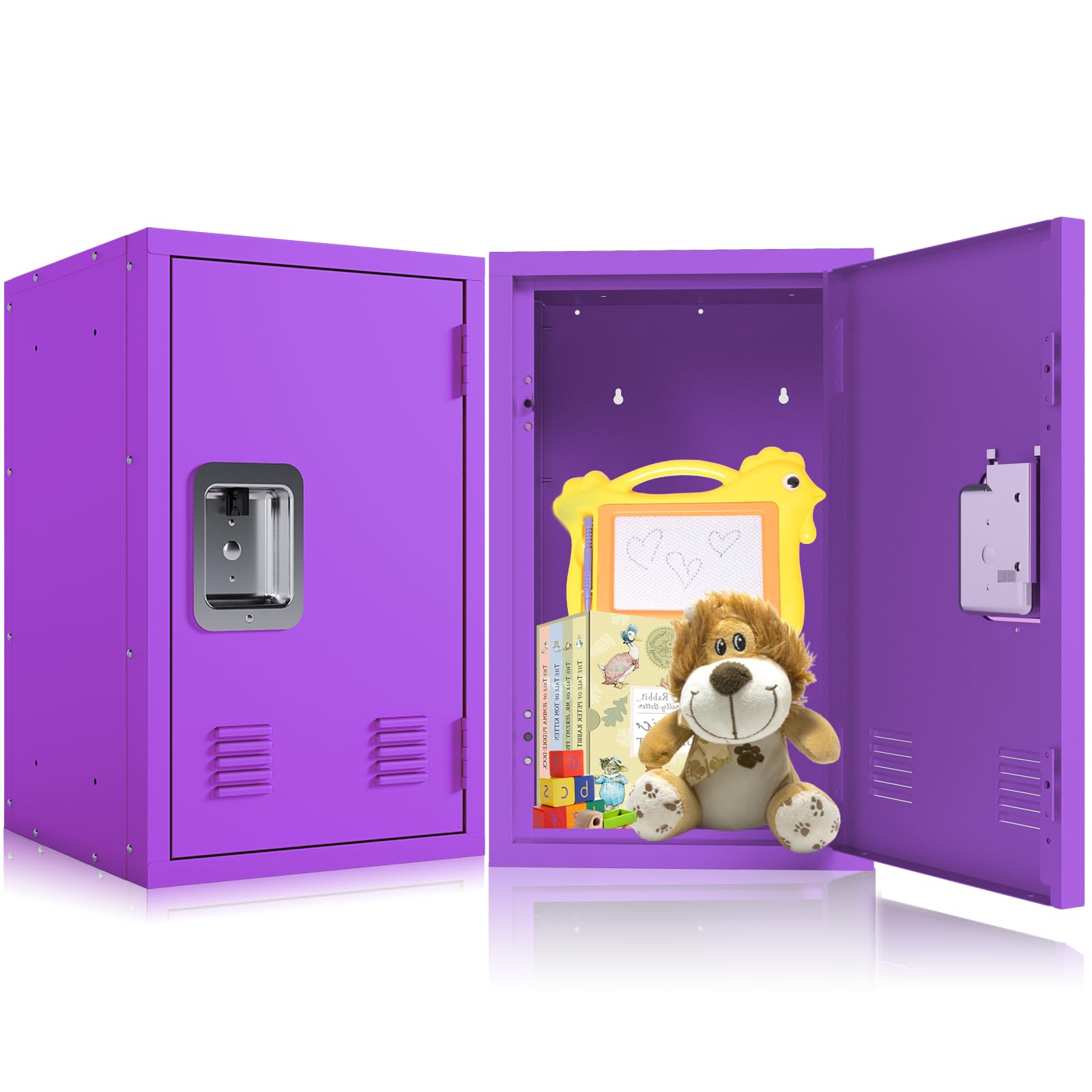 Metal Lockable Storage Cabinet with Locker Shelf, 24" H Small Locking Cabinet, Locker Organizer for Home, Bedroom, School, Office (Purple)