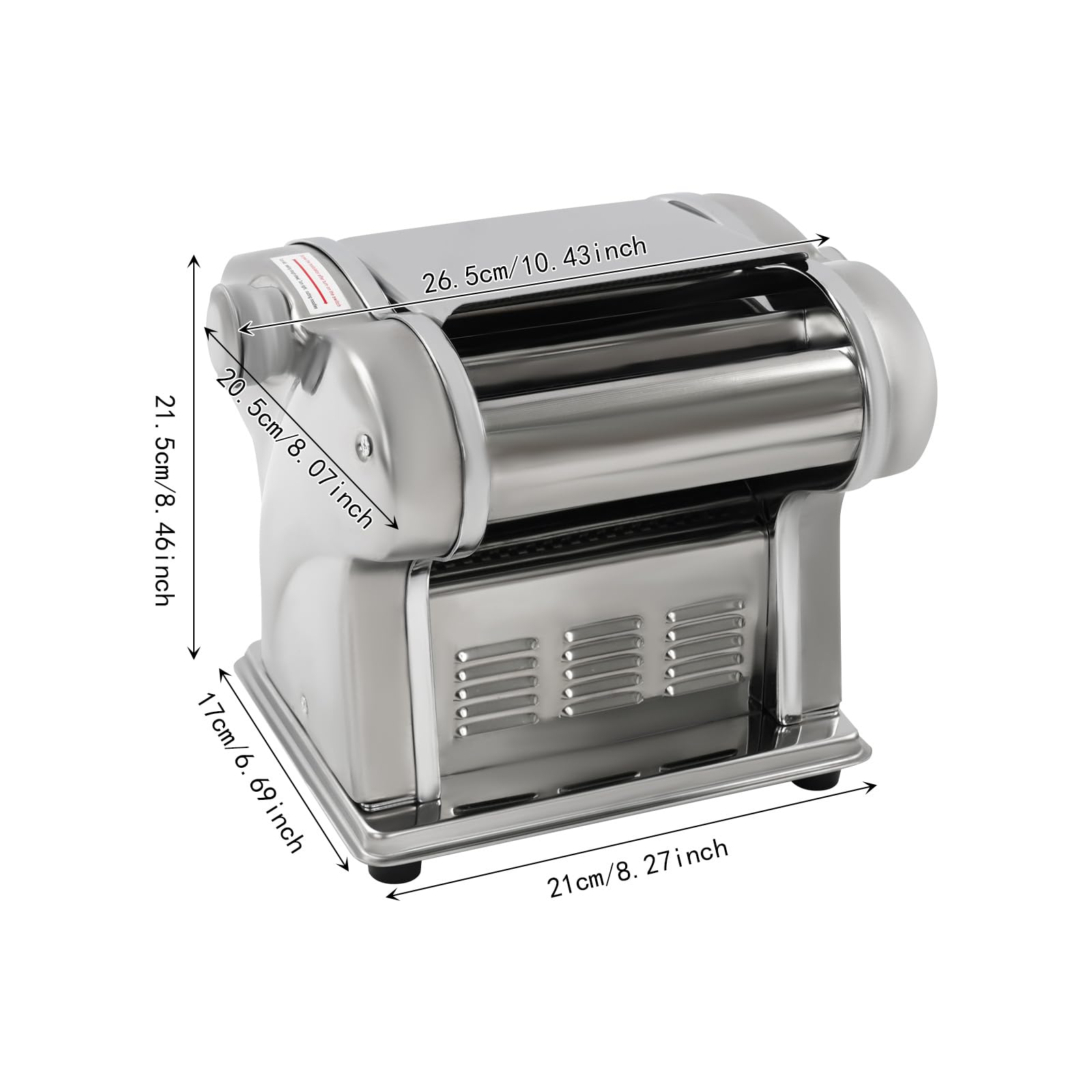 Elektrische Nudelmaschine 135W Edelstahl mit 8 Dickenstufen, 2 Klingen | 1,5 & 4mm Klingen, 8 Dickenstufen 0,5-4mm, verbesserte Motorabdeckung, 4 rutschfeste Füsse, für hausgemachte Pasta