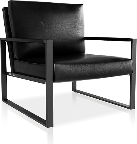 Miniatura 8 de Recaceik Juego de 2 sillas decorativas modernas, con brazos, de piel sintética, con cojín ergonómico extragrande, silla de sala de estar,