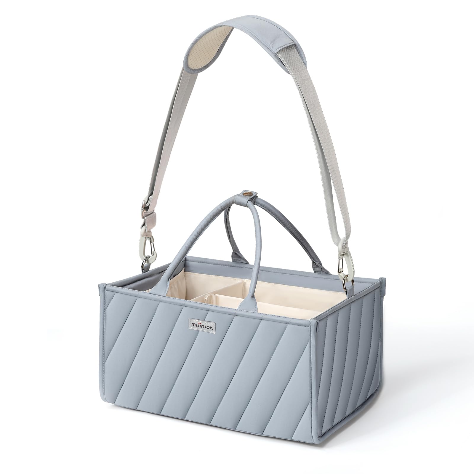 mliinjoy Baby Windel Caddy Organizer tragbare multifunktionale Aufbewahrung mit Papiertasche Schultergurt und Klett zur Befestigung am Kinderwagen geeignet für Zuhause Auto Reisen Graublau