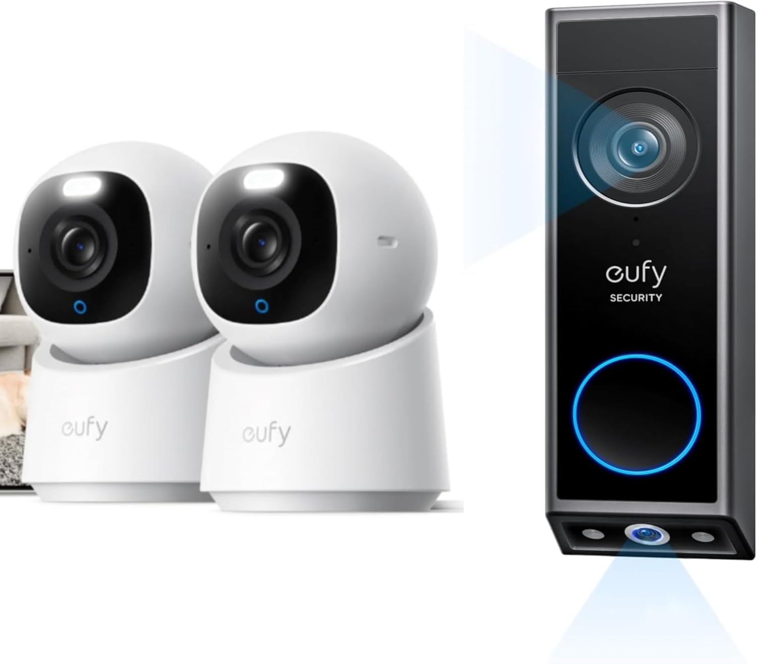 eufy Security Video Doorbell E340& Indoor Cam E30 2-Cam Kit (Bundle), 2K Full HD Dual Cameras & Head-to-Toe View, Doorbell Camera Wireless & Wired, Delivery Guard, Color Night Vision, Two-Way Talk