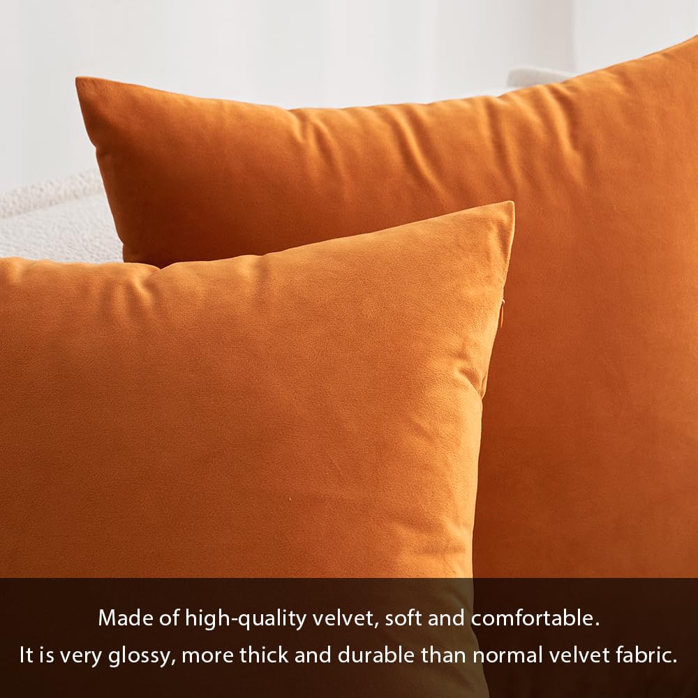 MIULEE Confezione da 2 Federe in Velluto Copricuscini Decorativi Fodere Quadrate per Cuscino per Divano Camera da Letto Casa50X50cm Arancia