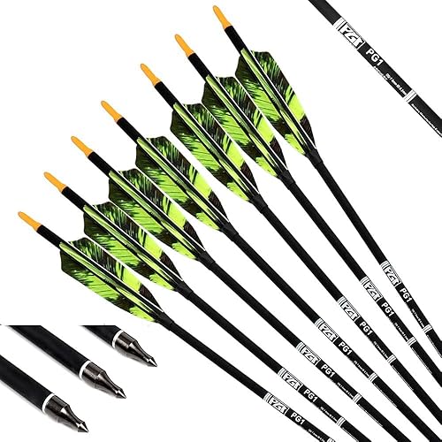 Miniatura 9 de PG1ARCHERY Flechas de carbono de 30 pulgadas con escudo de 4 pulgadas de plumas de pavo para lanzar y puntos extraíbles para practicar caza con