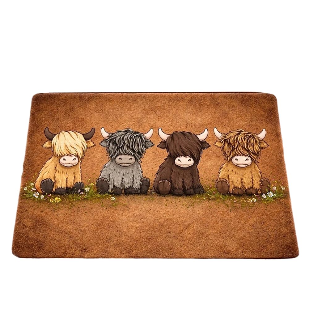 Glyntheum Cute Highland Cow Pattern Door Mat, Non-Slip Washable Dirt Trapping Welcome Mat, Heavy Duty Entrance Entryway Rug for Indoor Outdoor Front Door, Courtyard Balcony Hallway Kitchen, 50 * 80cm