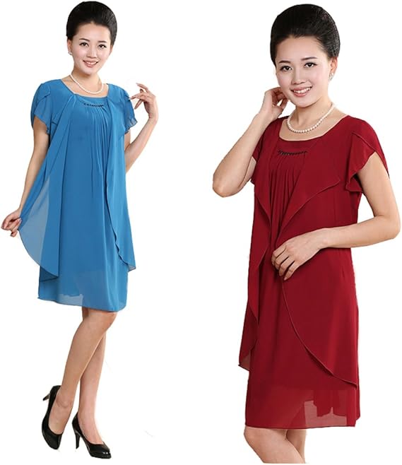 Amazon Co Jp ドリーム ショップ ワンピース ドレス レディース ファッション ミセス シニア 30代 40代 50代 半袖 母の日 フォーマルにもカジュアルにも シフォン ワンピース 3xl ブルー 服 ファッション小物