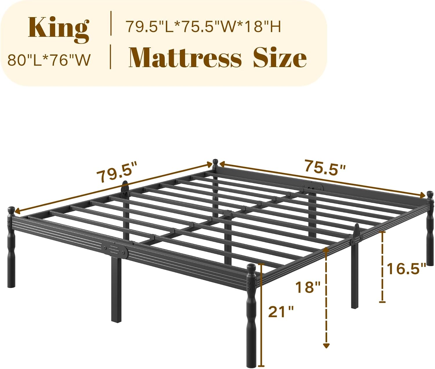 COMASACH Heavy Duty King Size Bed Frame with Storage & Mattress Stopper, Platform Metal Bed Frame - No Box Spring Needed, Easy Assembly, Noise Free & Anti-Slip, Black