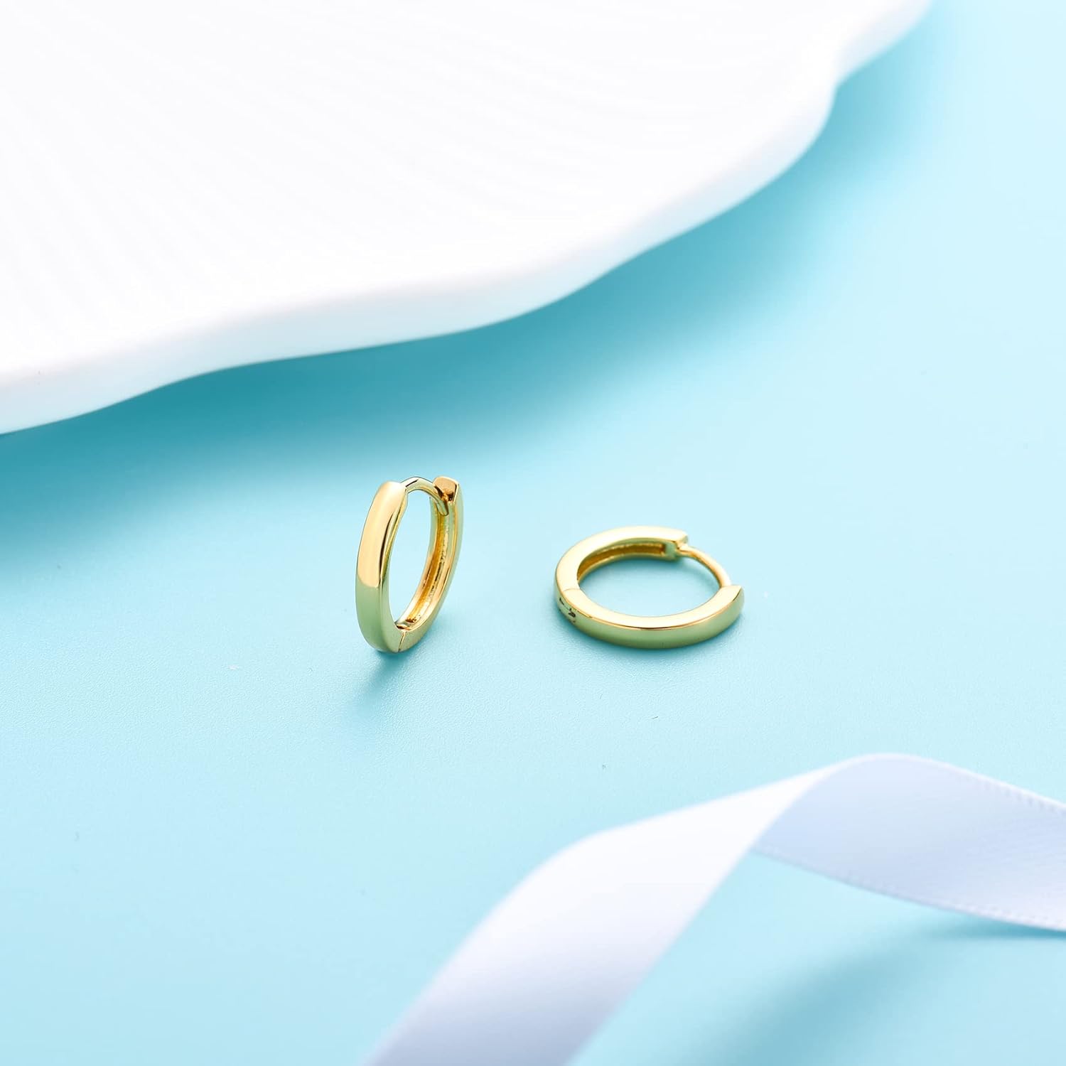 Small Cartilage Hoop Earrings for Women Men, 3 Pairs Hypoallergenic Sterling Silver Post Huggie Earrings, 8/10/12mm, Silver/Gold/Black - Image 6