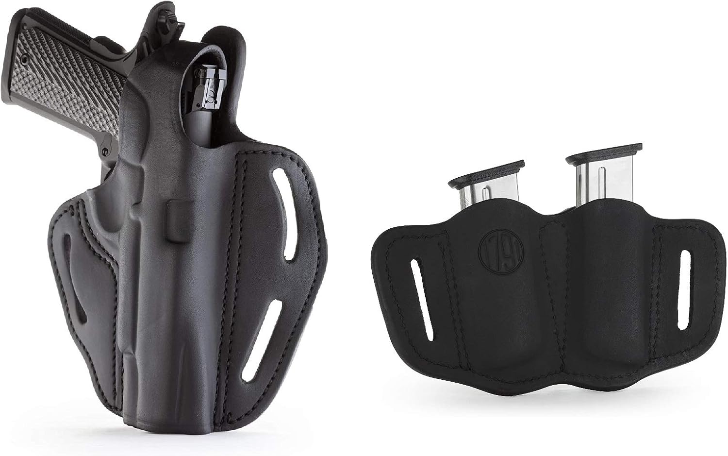 1791 Gunleather 1911 Thumb Break Holster and Mag Pouch Bundle - Right Handed OWB Leather Gun Holster and Mag Holster - Cocked and Locked Carry - Stealth Black