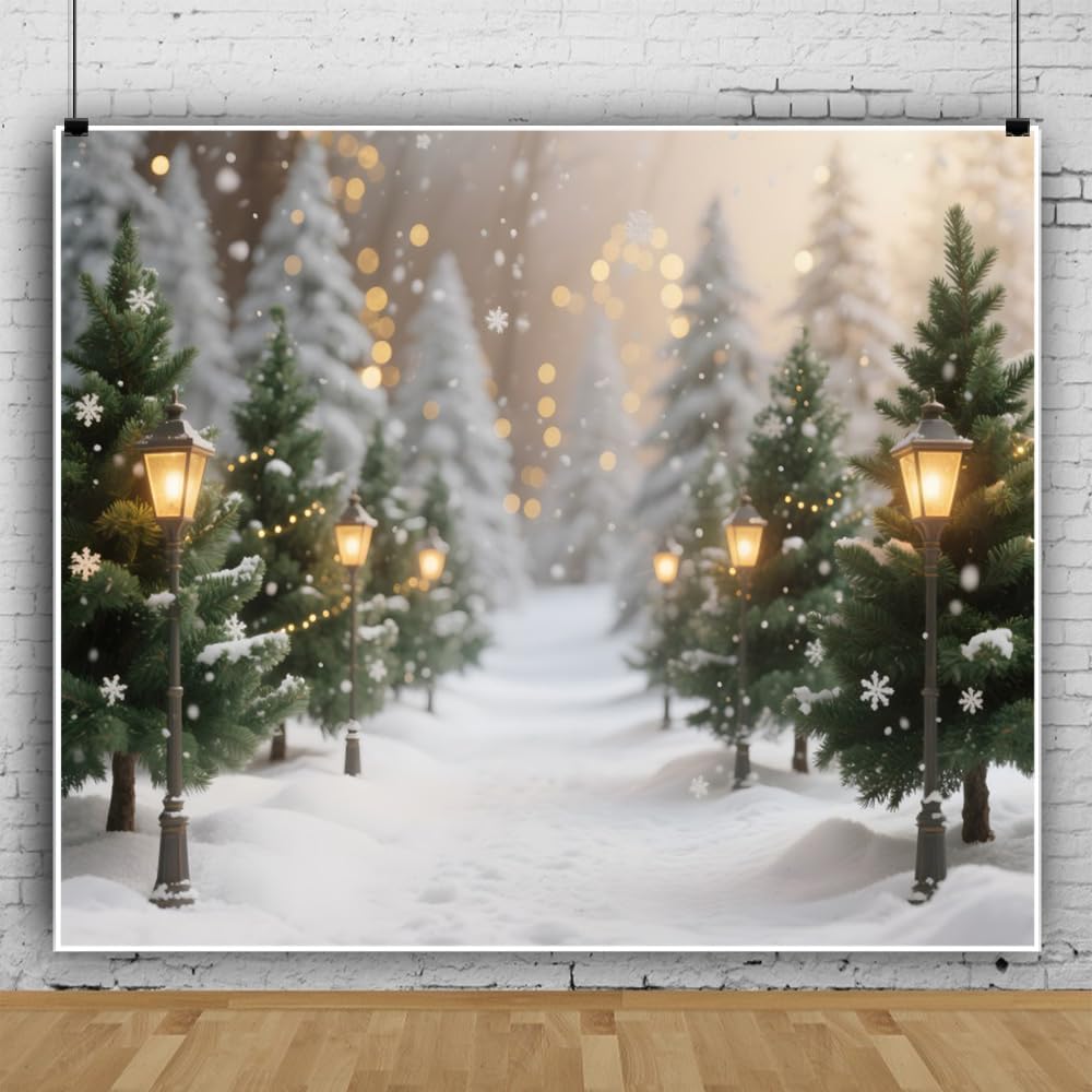 12x8ft Winter Wonderland Photo Backdrop Natural Winter Scene Christmas Snowy Forest Glitter Photography Background for Family Kids Xmas New Year Party Decorations Princess Photo Backdrops