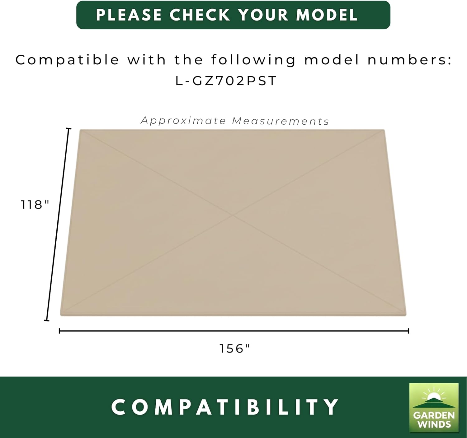 Garden Winds Durable 350 Replacement Canopy Top Compatible with Pomeroy Domed 10’ x 13’ Gazebo Model L-GZ702PST - Beige