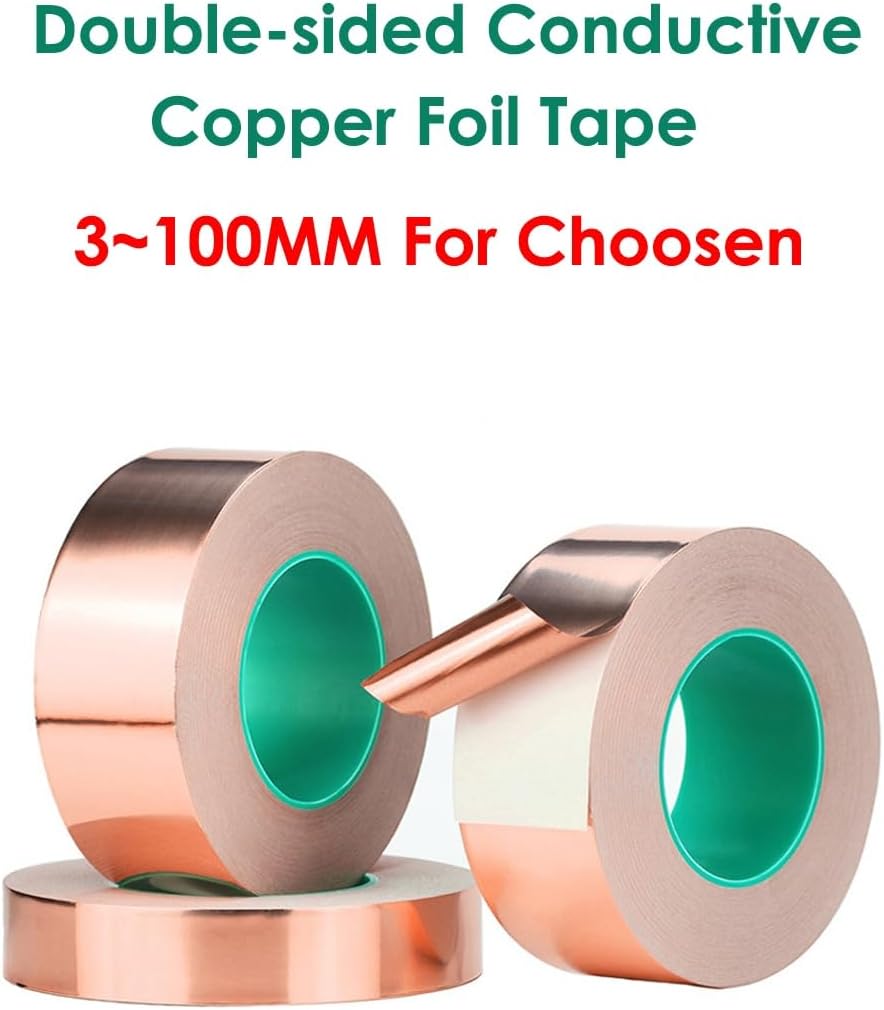 1pcs 3-50mm 25M Double Sided Conduct Copper Foil Tape Mask Electromagnetic Shielding Double Side Conductive Copper foil Tape (Color : 50M, Size : 10mm)