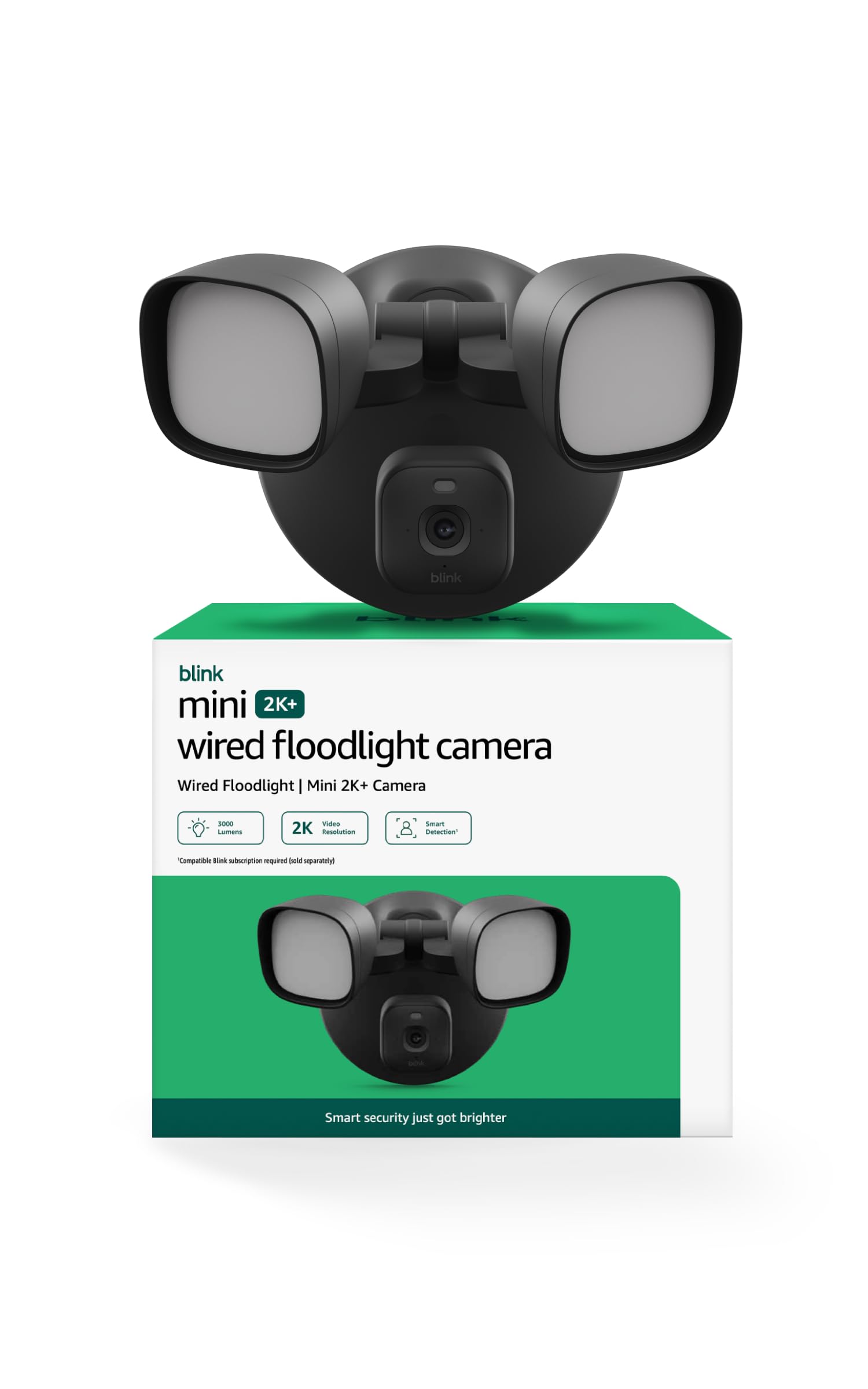 Photo 1 of Blink Mini 2K+ Wired Floodlight Camera (newest model) — Wired smart security, 3000 lumens, 2K video, motion-triggered – 1 camera (Black), 1 mount (Black)
