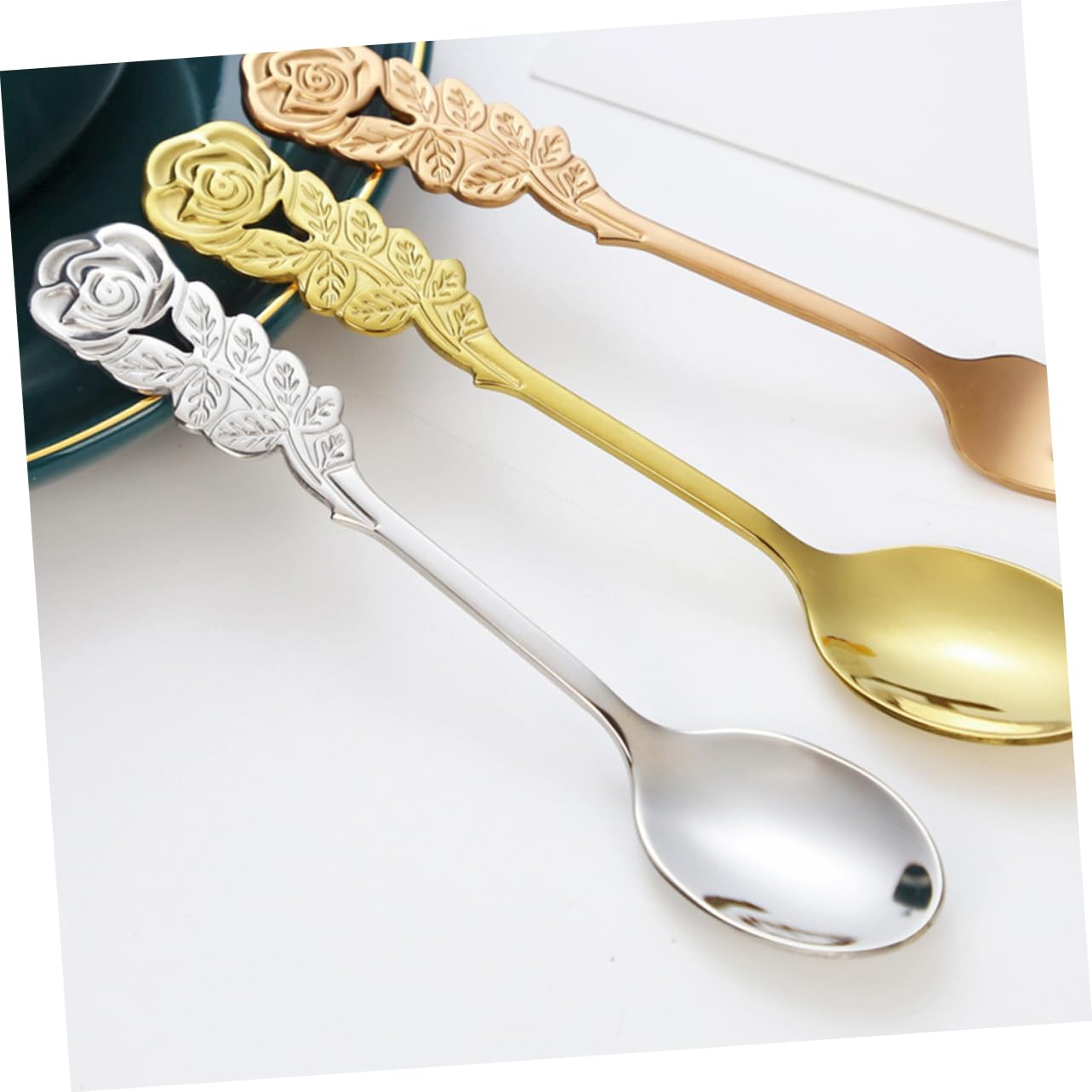 OFFSCH 6Pcs Delicate Stainless Steel Spoon Creative Rose Design Dessert Spoons Versatile Kitchen Supply for Home Restaurant and Use