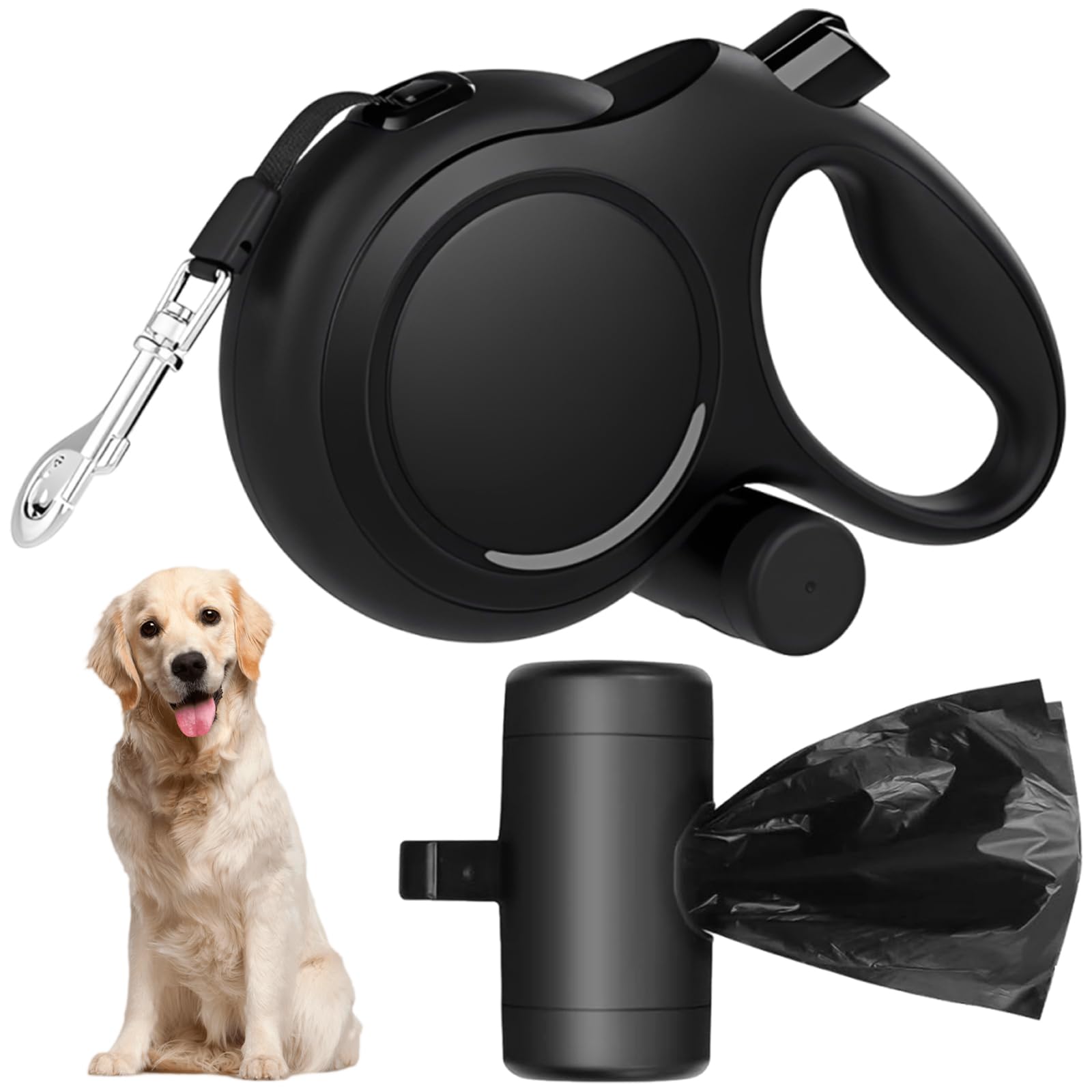 Extendable Dog Lead, Retractable Dog Lead 10 Metre, Heavy Duty Dog Lead for Medium and Large Dogs, 5 Metre Length with Waste Bag Dispenser, Outdoor Walking and Training Control ﻿