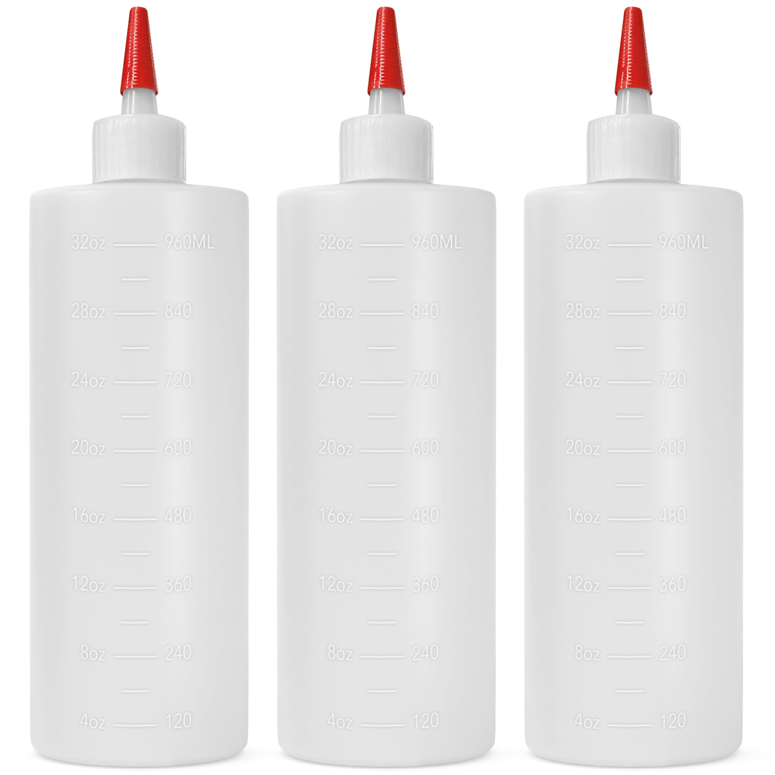 3-pack Plastic Squeeze Bottles for Sauces - 32oz Condiment Squeeze Bottles for Liquids - BPA Free Squirt Bottle with Cap - Ketchup, Syrup, Oil, Dressings, Honey & Arts and Crafts