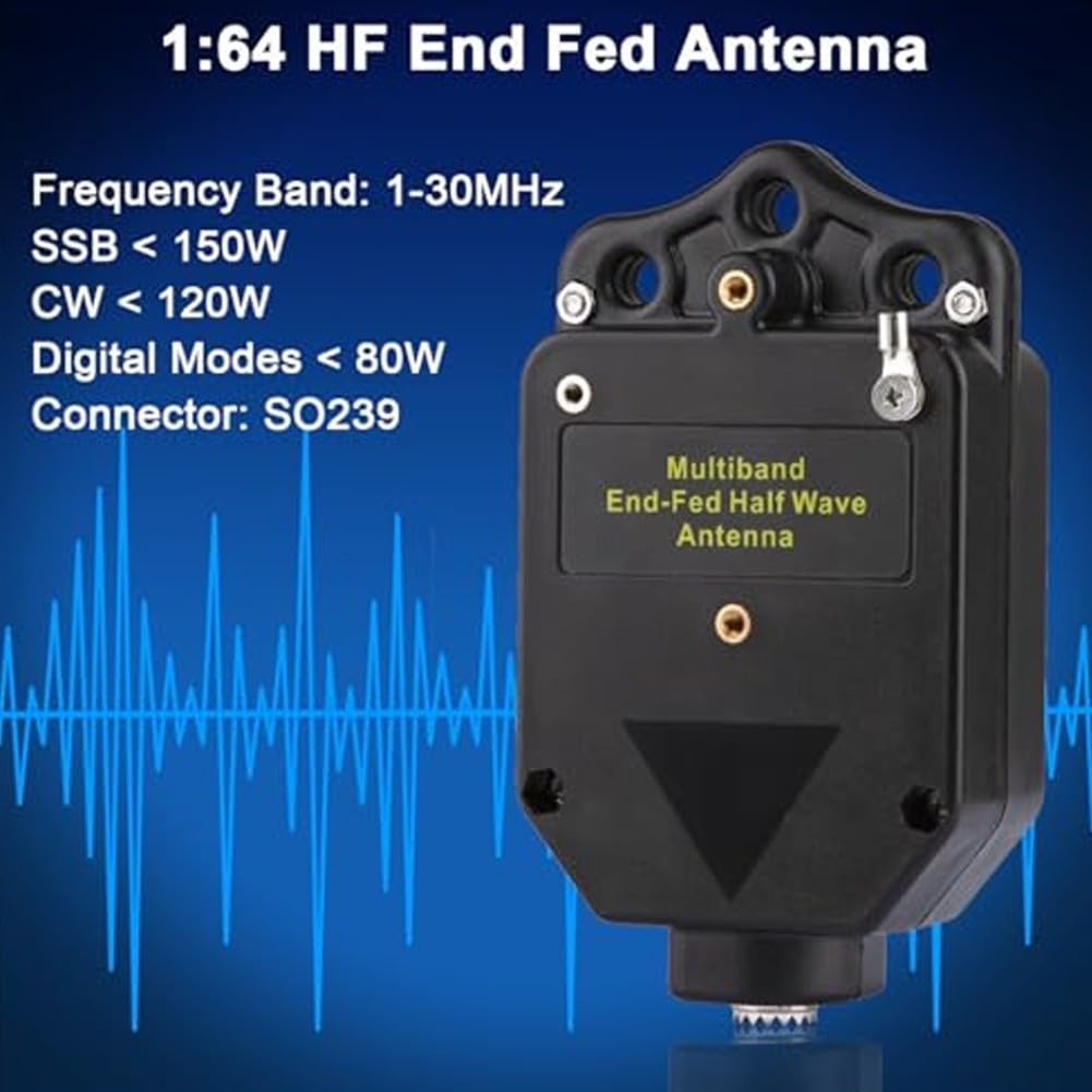 Antenne Balun, 1:64 améliorée 150 W 1-30 MHz demi-onde à haute fréquence pour ondes courtes 4 bandes 8 bandes