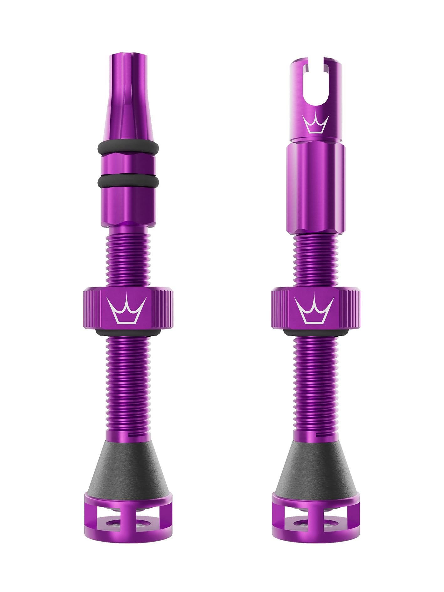 Peaty's Holeshot Fast Flow Tubeless Valves - High Airflow Anti Sealant Clog Design, Fast Tyre Setup, Fully Serviceable 7075 Aluminium, Bike Tyre Valves Compatible with MTB Rim Inserts, 42mm Violet
