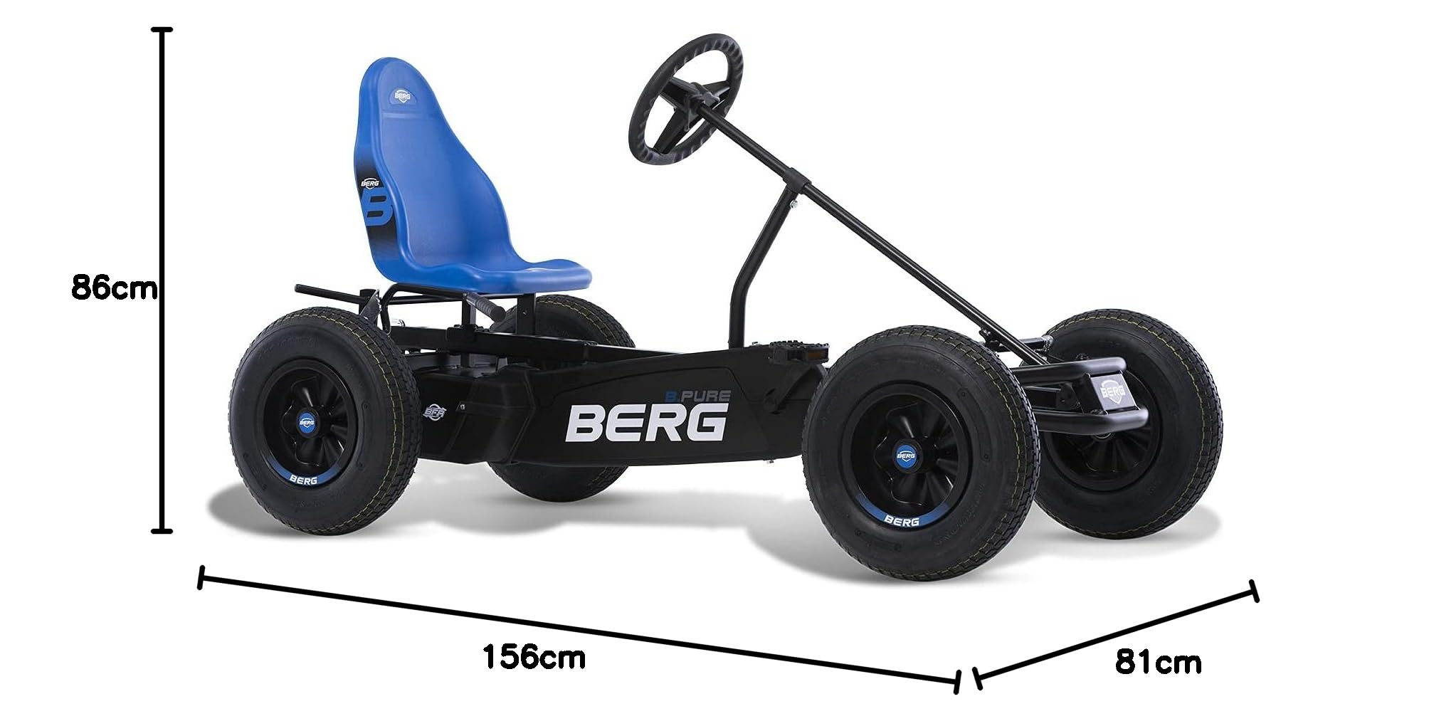 BERG Kart a Pedales XL B.Pure Blue BFR | Azul, a partir de 5 años, freno BFR (adelante, atrás, frenado), cuadro de acero resistente, asiento regulable