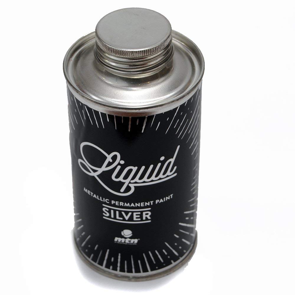Montana MTN Liquid Metallic Permanent Paint 200ml Silver (Permanent Alcohol Based Professional Paint for, Calligraphy, Graffiti Urban Street Art, Markers, Squeezers, Brushes and Mops.)