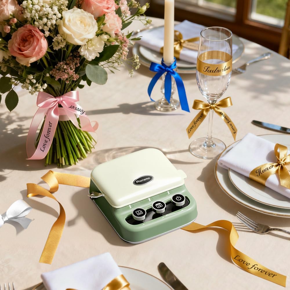 Phomemo P15 Ribbon Printer, Rich Text/Icon Custom Ribbons Mini Bluetooth Portable Label Maker Machine with Tape, Cloth Tag, DIY Craft, Wedding Bouquet, Party Favor, Ribbon Wrap