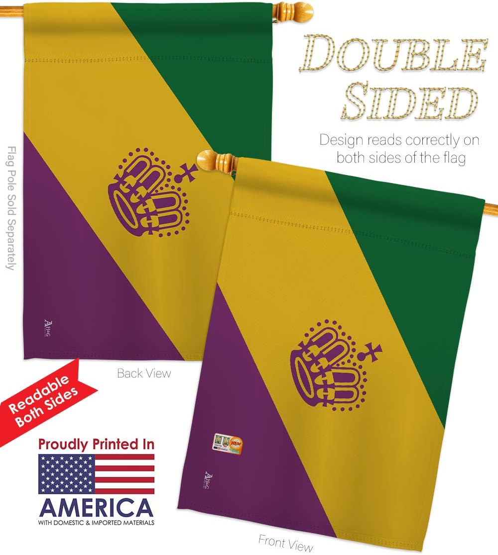 Mardi Gras House Flag Springtime Carnival Festival Masquerade Celebration Season Holiday French Small Decorative Gift Yard Banner Double-Sided Made In USA 28 X 40
