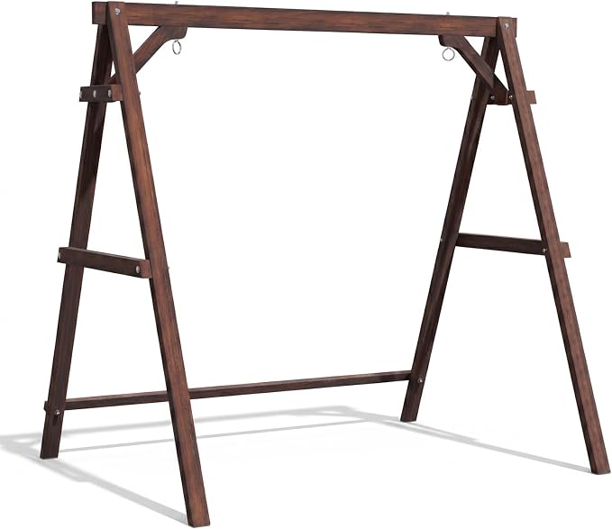 VINGLI 6.2FT Porch Swing Frame, 660 LBS Heavy Duty A-Frame Wooden Porch Swing Stand with Bottom Connection Bar for 5FT Porch Swing, Upgraded Wood Swing Hanger for Garden Patio (Rustic, 6.2FT)