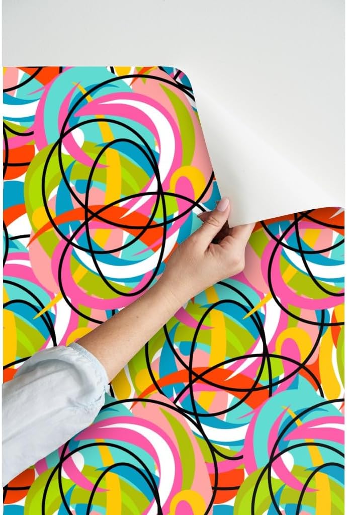 Spoonflower Peel & Stick Wallpaper 3ft x 2ft - Mod Modern Graffiti Swirl Summer Groovy Happy Custom Removable Wallpaper