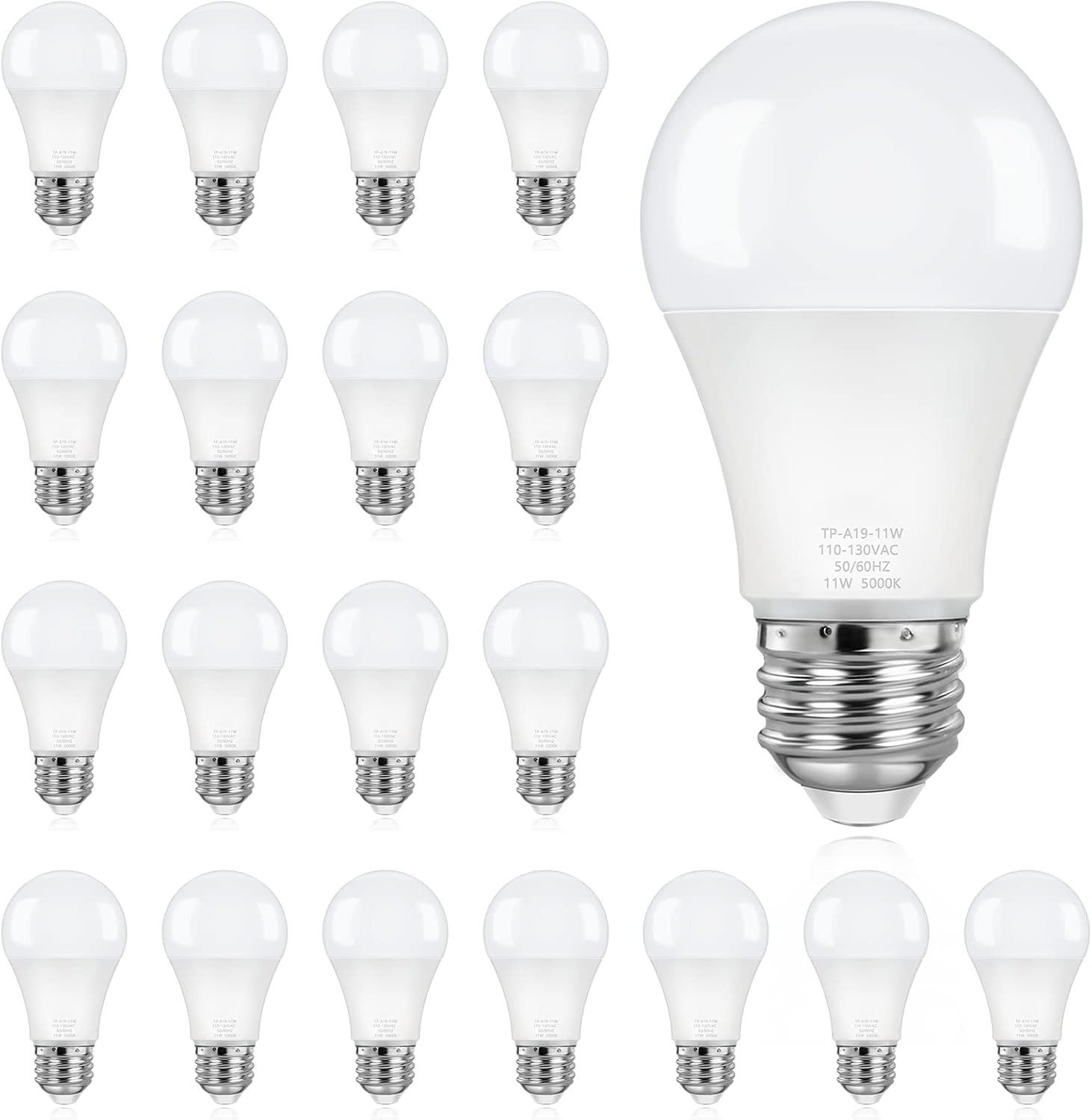 ASOMST A19 LED Light Bulbs, 100 Watt Equivalent LED Bulb, 5000K Daylight White 1100Lumen Light Bulb 11W, Non-Dimmable Frosted Lighting E26 Base, CRI 85+, 25000+ Hours Lifespan, No Flicker, Pack of 20