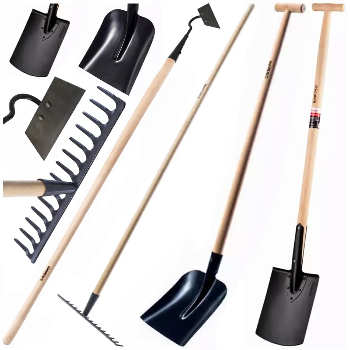Spaten, Grabegabel, Gartenhacke - Gartengeräte - Gartenwerkzeug Set - Gartenzubehör - Robuste Konstruktion für Gartenarbeiten, Gartenpflege, Graben & Umgraben, Ergonomische Griffe- 4-teilig