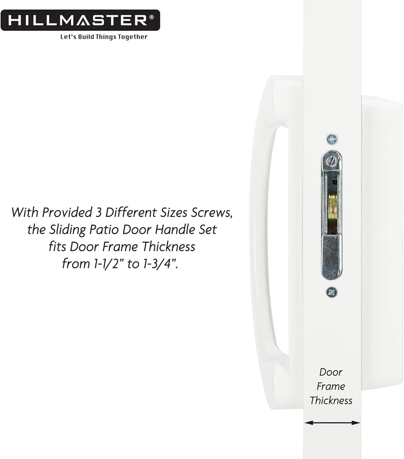 Patio Door Handle Set with Mortise Lock 45° for Replacement Mortise Style Reversible Design Non-keyed Sliding Patio Glass Door Handles, Fits 3-15/16” Screw Hole Spacing White Finish