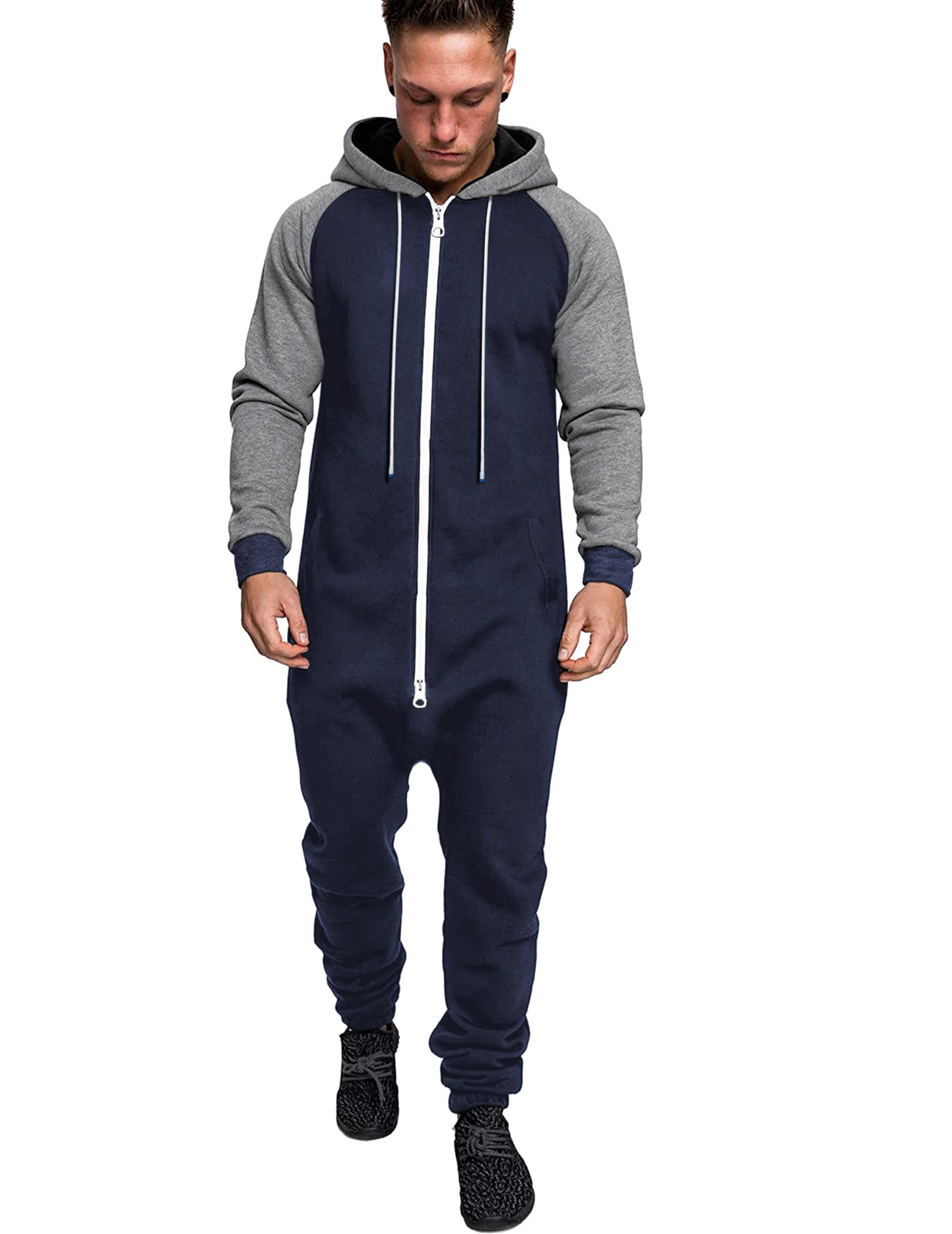 COOFANDY Mens Jumpsuit Onesie Hooded Full Zip One Piece Jogging Tracksuit