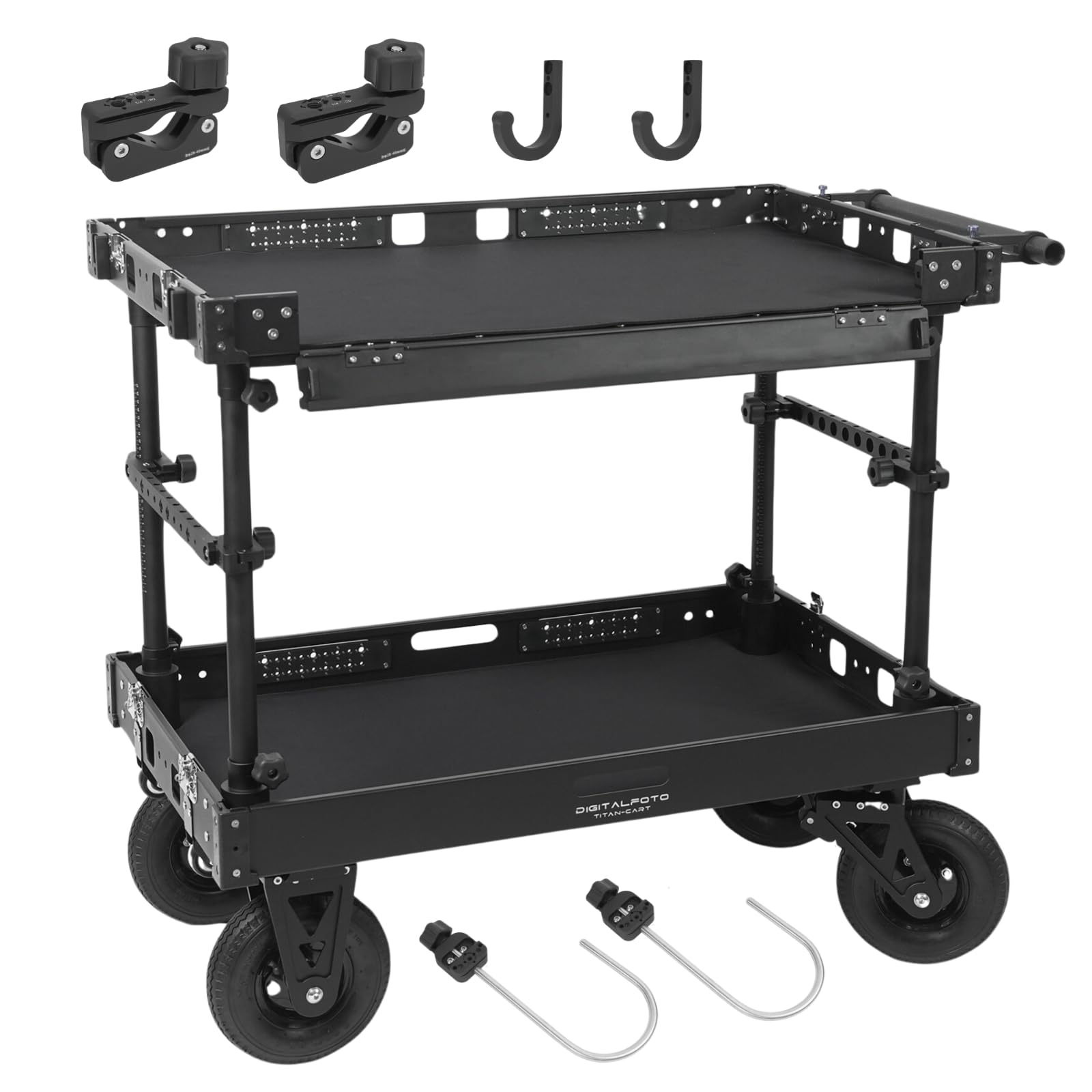 DF DIGITALFOTO Video Production Camera Cart Workstations for Filmmaker/Director/Photographer/Studio/Stage,Stores &amp; Carries Your Gear Safely, 660 LBS Payload-Include 2 Clamps,Cable Hooks,Holders