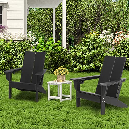 Luckwind Modern Adirondack Chairs Set Of 2, Black Sturdy 2 Backrest Outdoor Oversized Hdpe All-Weather Adirondack Chairs, Strong Support & Durable For Patio, Garden, Backyard #TOP7