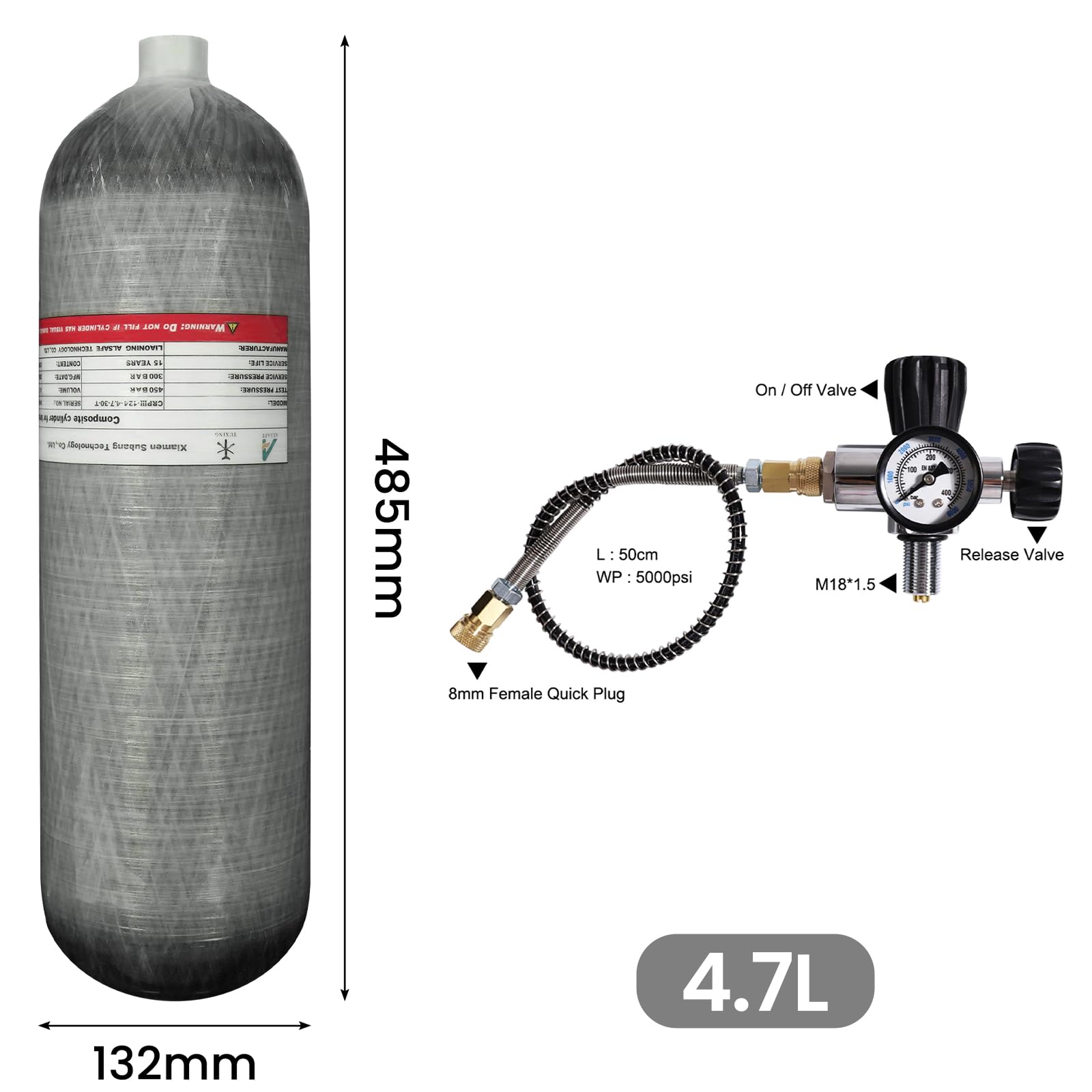 TUXING Tanque de Buceo de Fibra de Carbono 4500Psi 4.7L con estación de llenado de Paintball, regulador de válvula, medidor, Tanque de Aire Pcp para Rifle de Aire Pcp