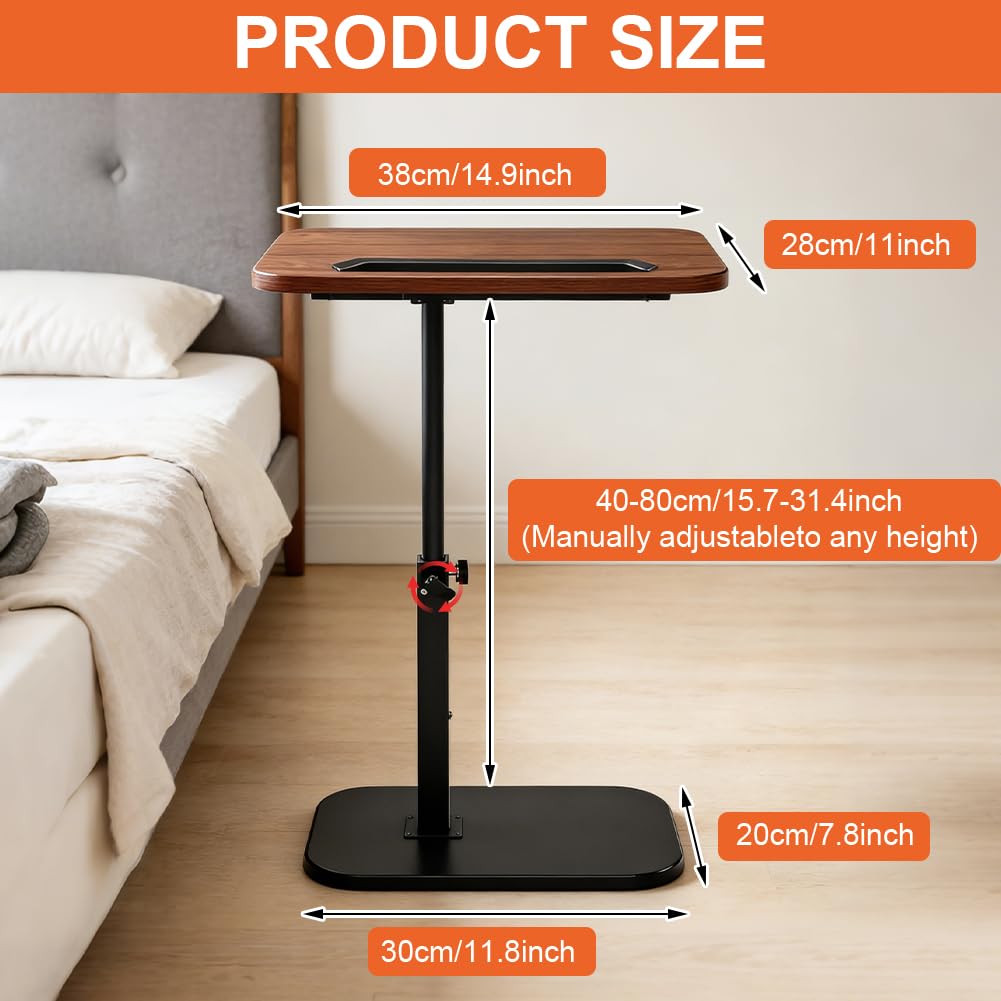 Tavolino girevole a 360°, a forma di C, regolabile in altezza, per soggiorno, con altezza regolabile da 45 a 80 cm, per letto o sedia con fessura per tablet per cellulare (nero)