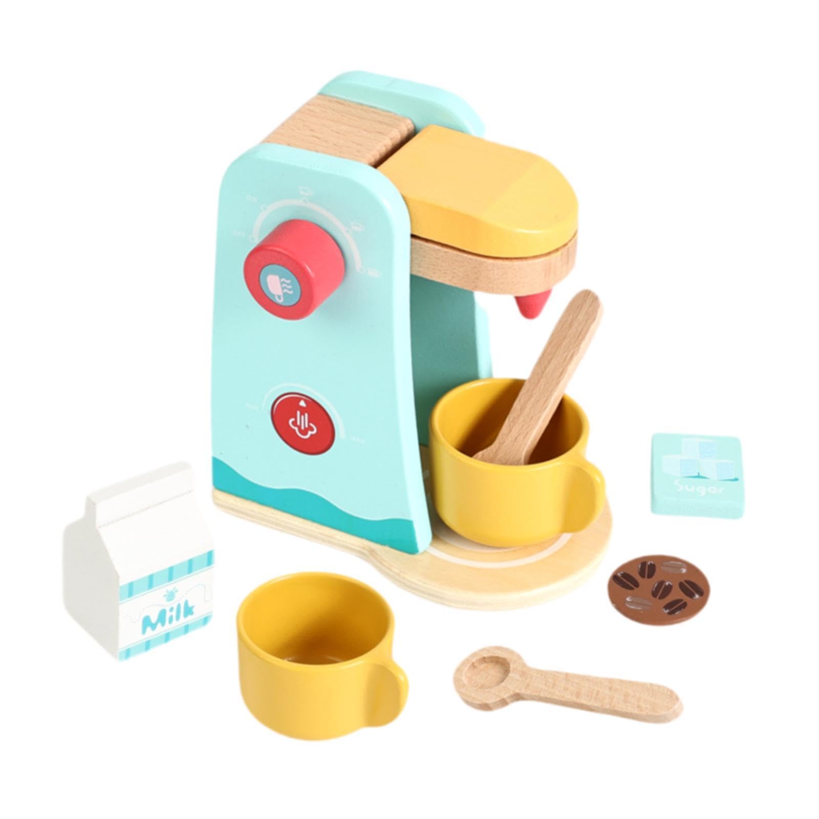 Qianly Rollenspiel Küchenspielzeug Aus Holz mit Lernfunktion für Kreatives Spielen Und Soziale Interaktion für Kindergartenkinder, Kaffeemaschine