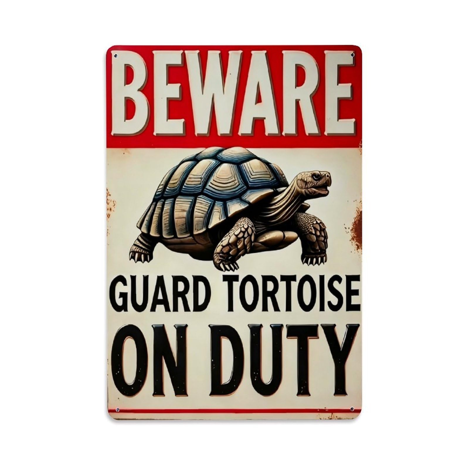 Beware Guard Tortoise on Duty Funny Outdoor Sign Vintage Aluminium Metal Sign, Retro Wall Decor for Home, Bar, Garage & Farmhouse 30x20cm
